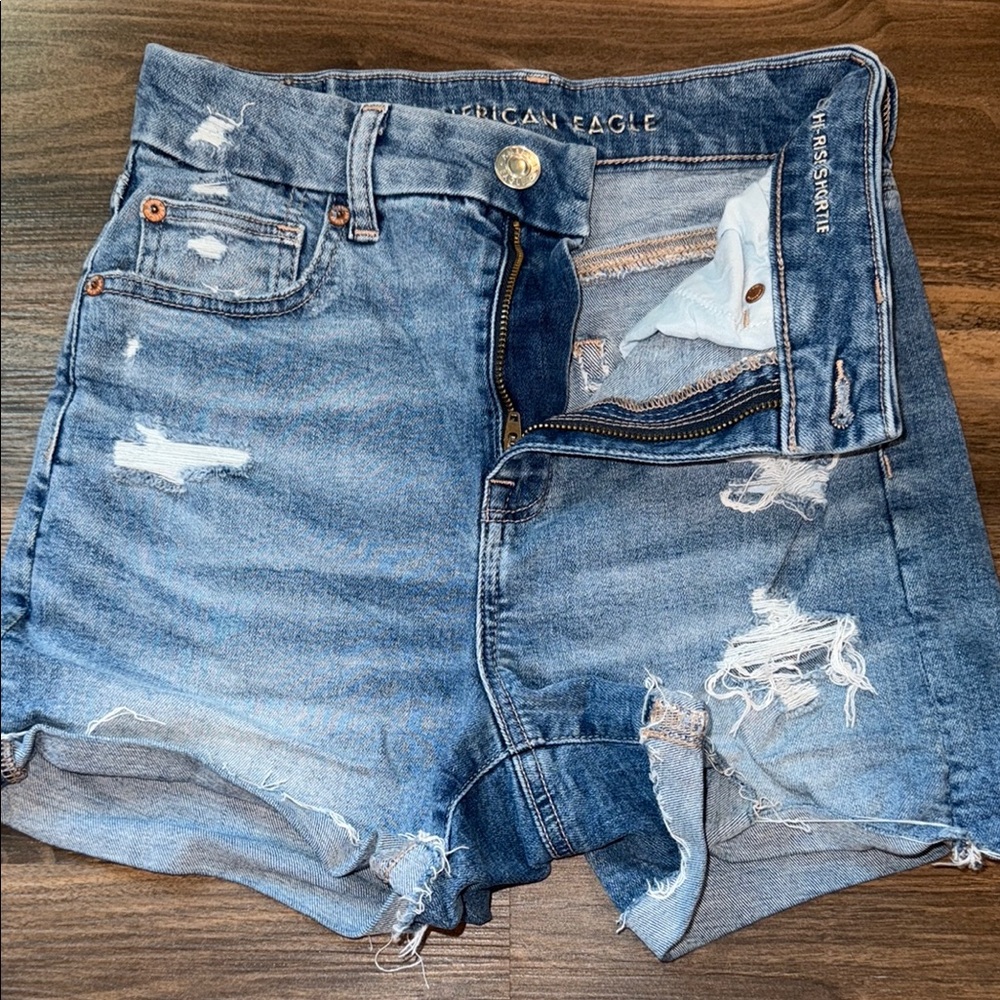American Eagle Outfitters Blue Distressed Denim Shorts
